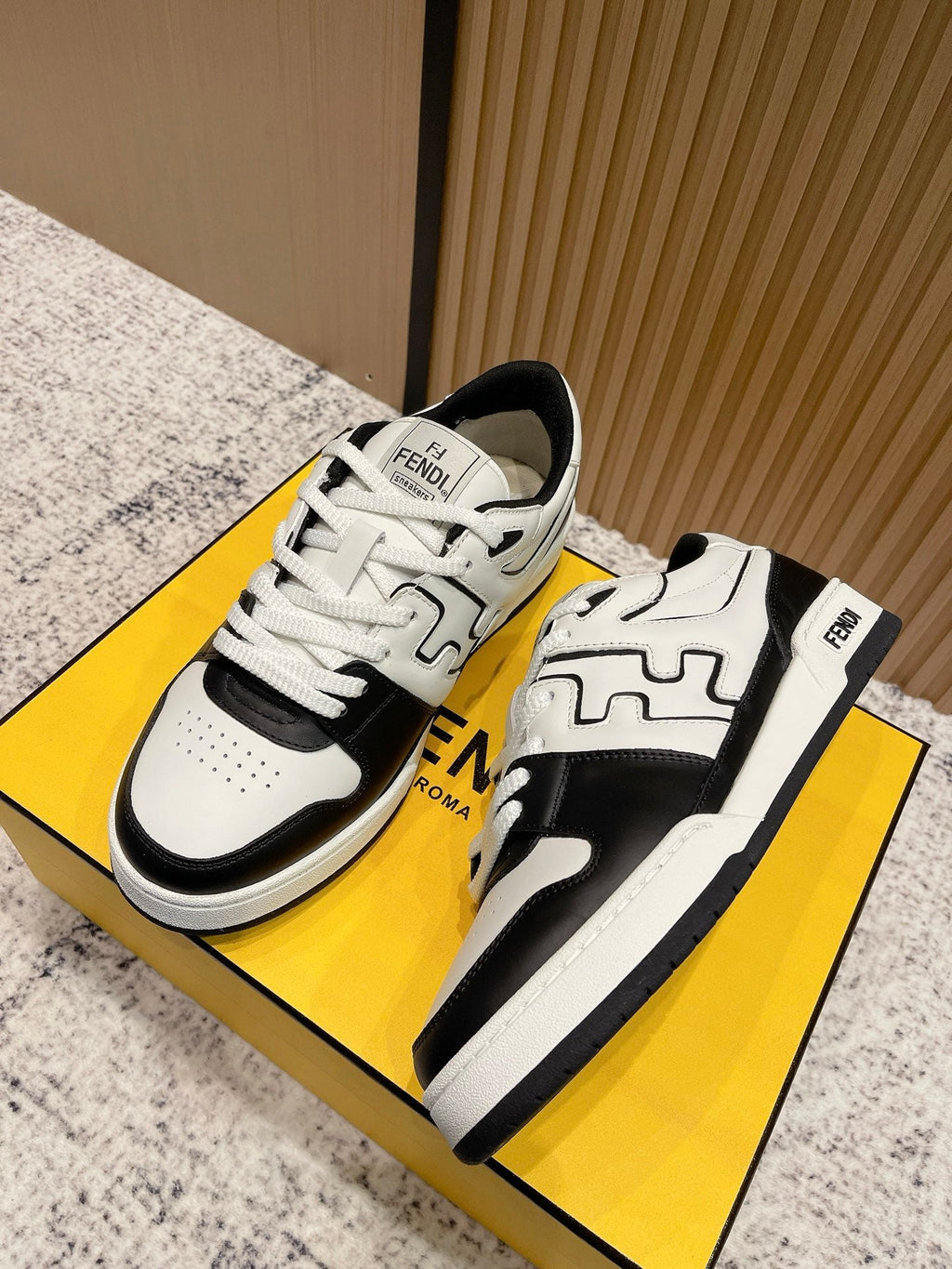 FENDI 25S MATCH SNEAKERS IN BLACK AND WHITE CALFSKIN STYLE 14