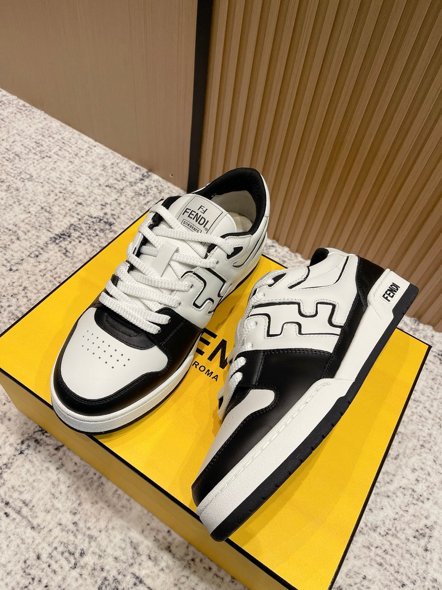 FENDI 25S MATCH SNEAKERS IN BLACK AND WHITE CALFSKIN STYLE 14