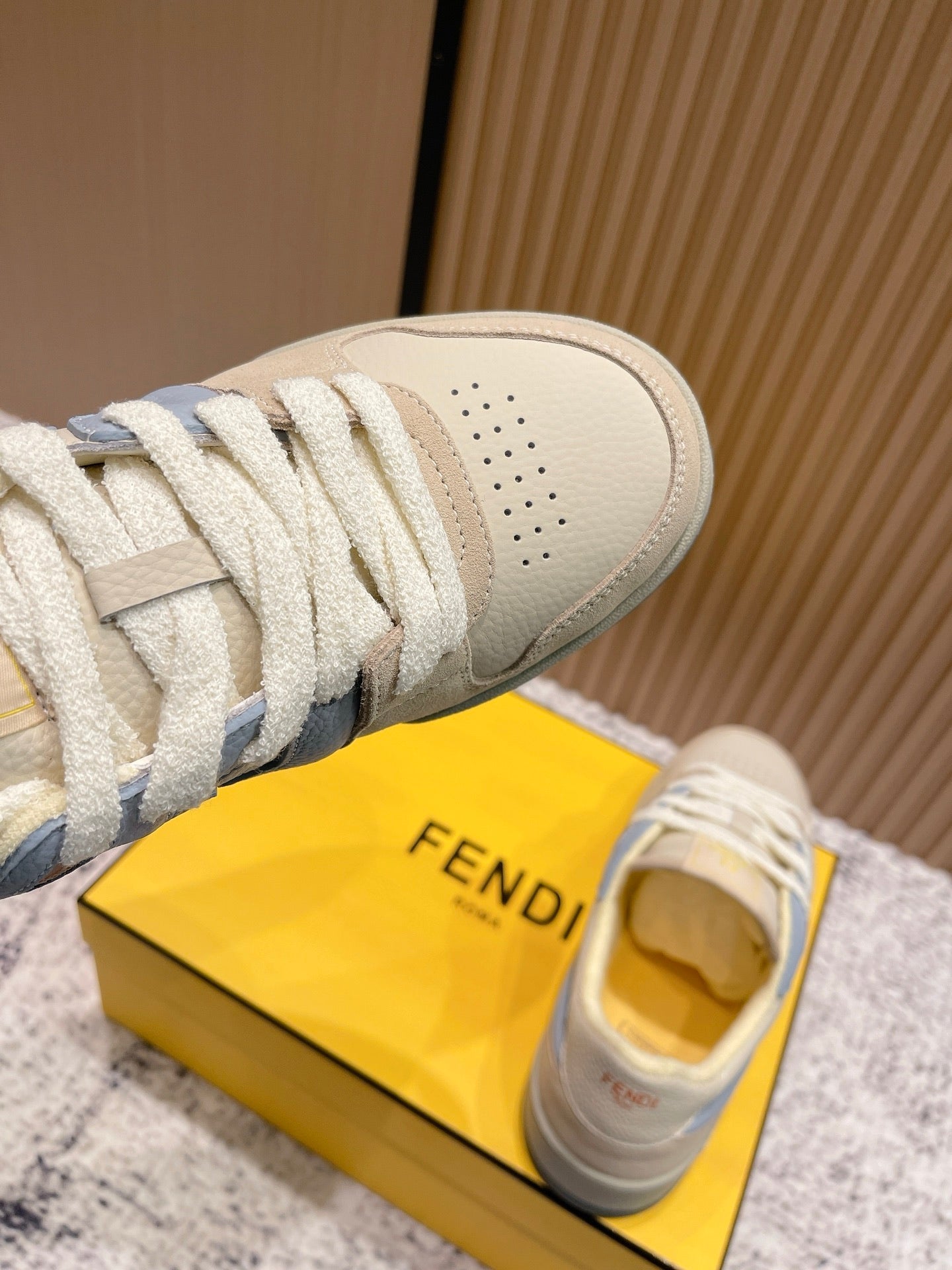 FENDI 25S MATCH SNEAKERS IN BEIGE MIX BLUE CALFSKIN AND SUEDE STYLE 10