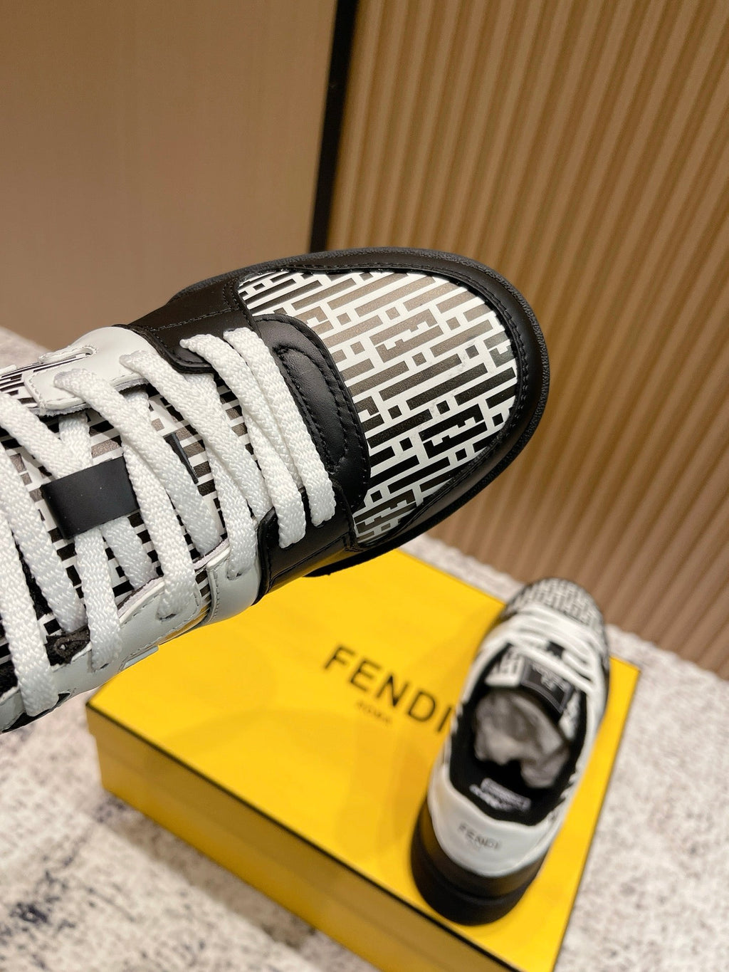FENDI 25S MATCH SNEAKERS IN WHITE MIX BLACK CALFSKIN STYLE 2