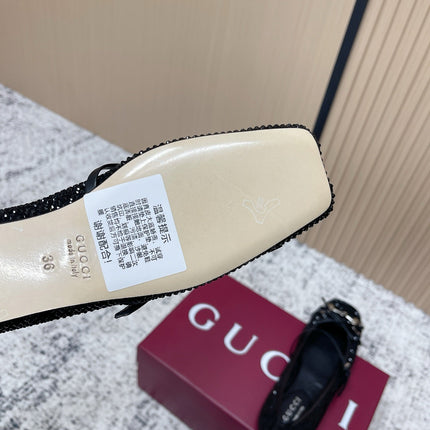 GUCCI 26S BALLET FLATS IN BLACK SUEDE WITH CRYSTALS