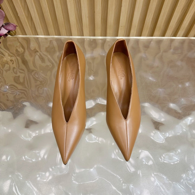 HM 25S HIGH-HEEL WEDGE SHOES 50 MM IN BROWN LAMBSKIN