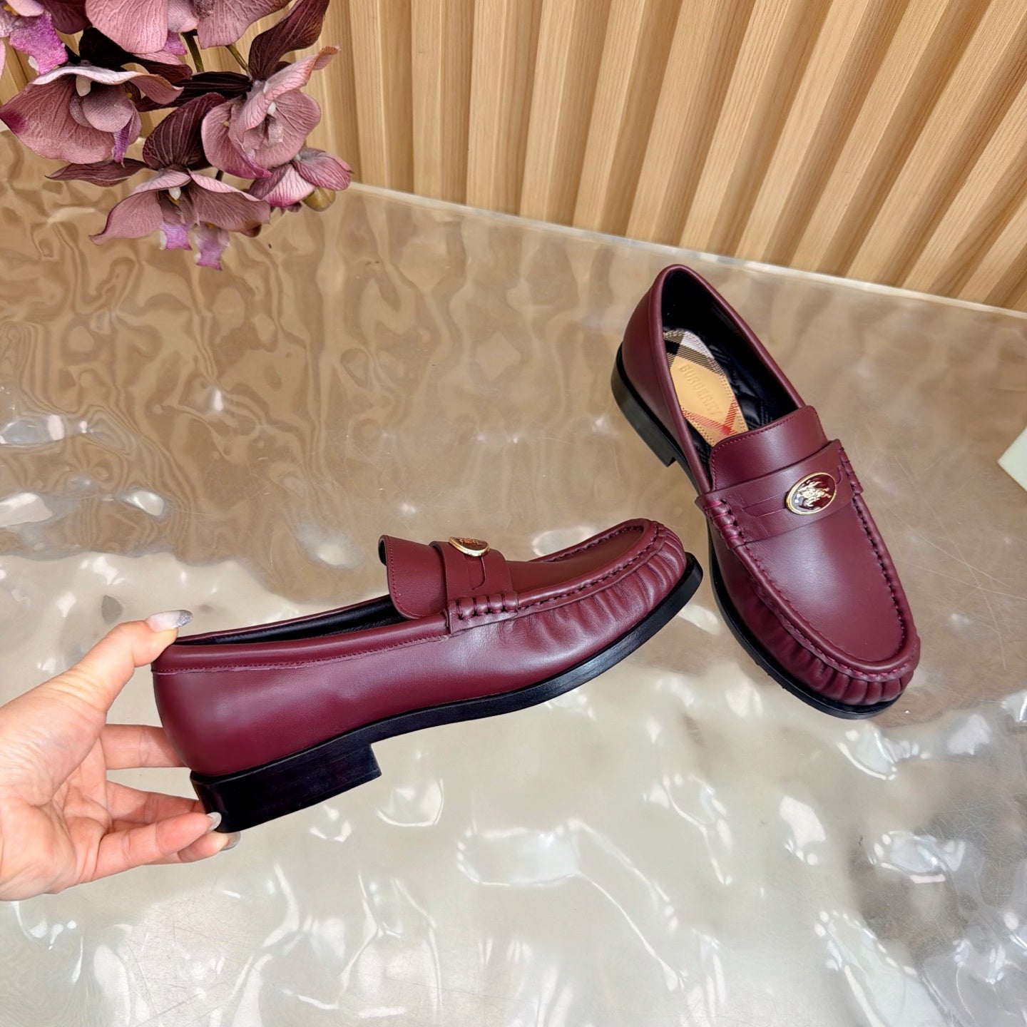 BURBERRY 26S LOAFERS IN DARK RED CALFSKIN