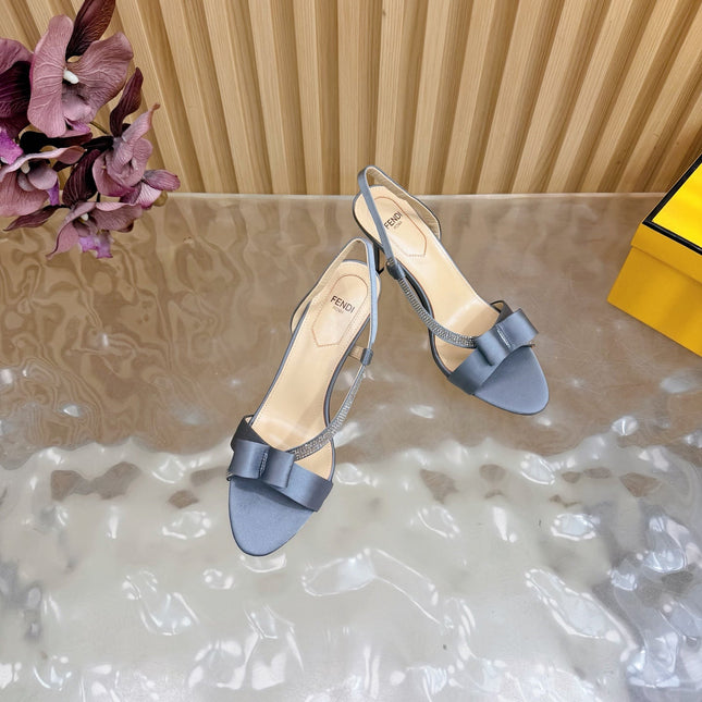FENDI 26S HIGH-HEELED SANDALS 90 MM IN SOFT CORNFLOWER BLUE SATIN