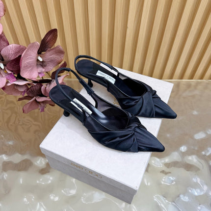 JIMMY CHOO 26S SLINGBACK HEELS 60 MM IN BLACK SATIN WITH KNOT DETAIL