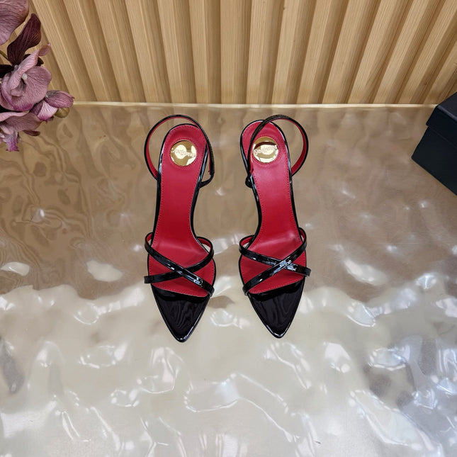 YSL 26S HIGH-HEELED SANDALS 90 MM IN BLACK GLOSSY CALFSKIN
