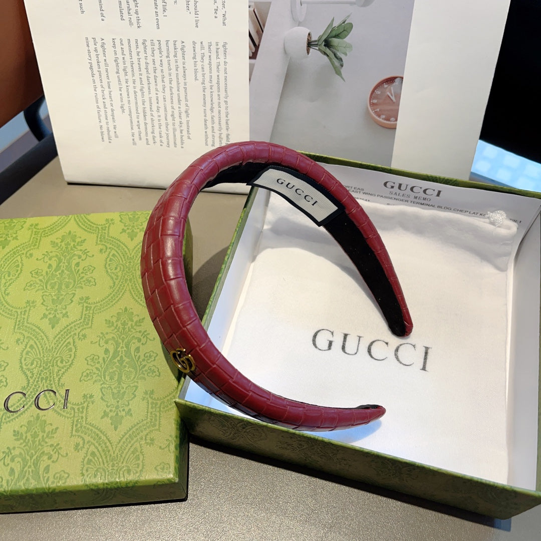 BURGUNDY RED HAIRBAND CALFSKIN 374075