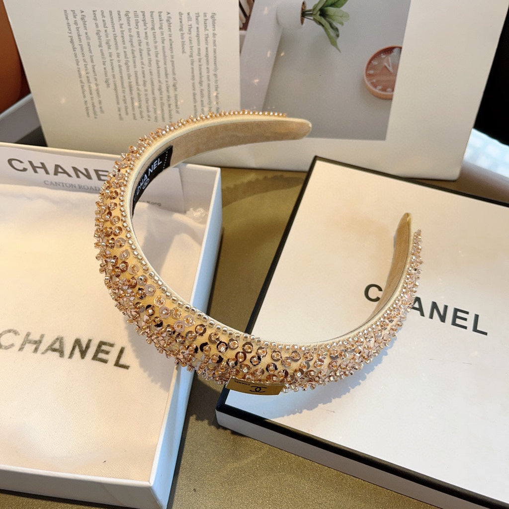 LIGHT GOLD FABRIC WITH SEQUINS HAIRBAND 412427