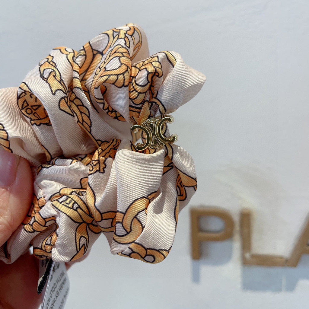 WHITE MIX LIGHT GOLD WRINKLED FABRIC SCRUNCHIE 417306