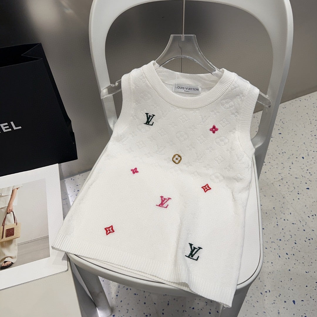 KNITTED VEST 633192 IN WHITE WOOL MUTILCOLOR LOGO