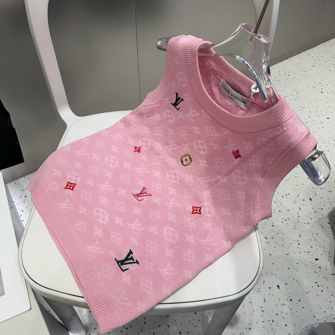 KNITTED VEST 633193 IN PINK WOOL MUTILCOLOR LOGO