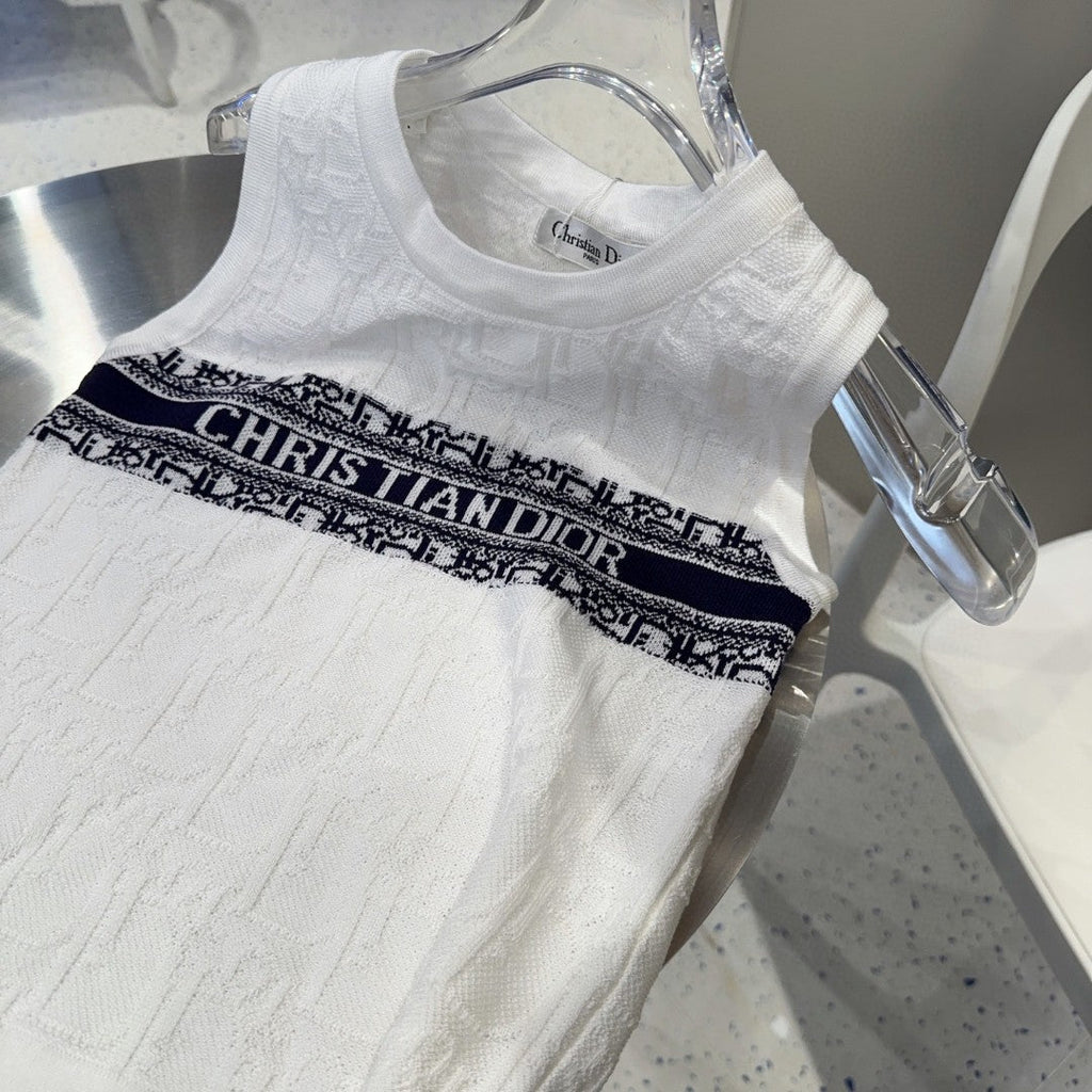 SLEEVELESS TOP 643222 IN WHITE COTTON BLACK LOGO