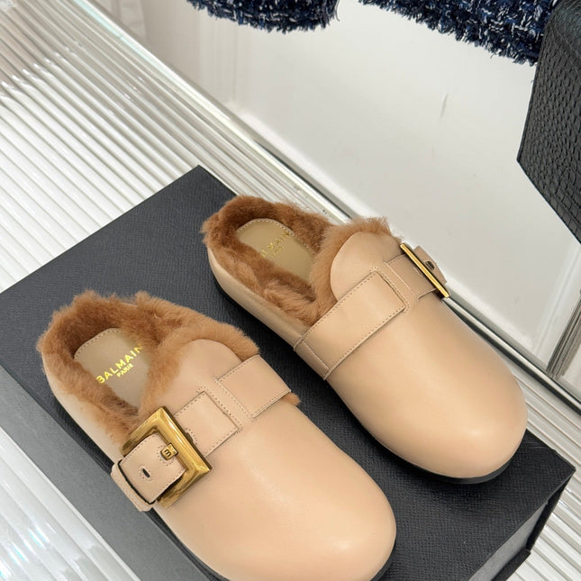 BALMAIN 26S ANTHEM MULES IN BEIGE CALFSKIN