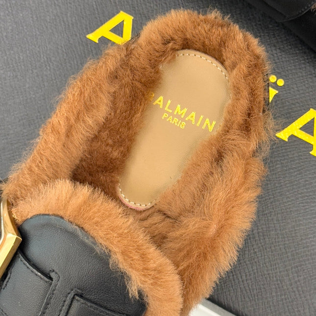 BALMAIN 26S ANTHEM MULES IN BLACK CALFSKIN