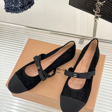 GIANVITO ROSSI 26S MARY JANE FLATS IN BLACK SUEDE AND FABRIC