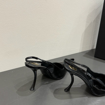 YSL HIGH SLINGBACK 25S IN BLACK GLOSSY LAMBSKIN