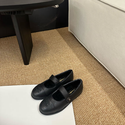 CHANEL 26S MARY JANE FLATS IN BLACK CALFSKIN WITH CC LOGO