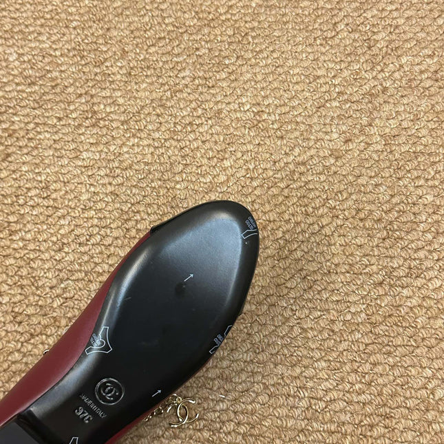 CHANEL 26S MARY JANE PEARL STRAP FLATS IN BURGUNDY RED CALFSKIN