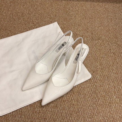 PRADA 26S SLINGBACK PUMPS IN WHITE PATENT CALFSKIN