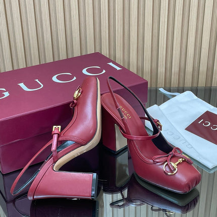 GG HORSEBIT HIGH HEEL 95MM IN BURGUNDY RED CALFSKIN