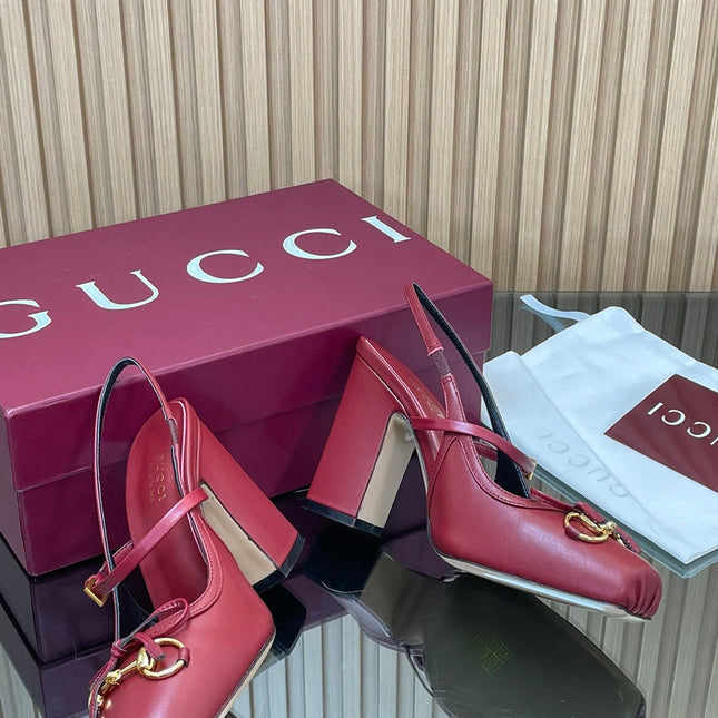 GG HORSEBIT HIGH HEEL 95MM IN BURGUNDY RED CALFSKIN
