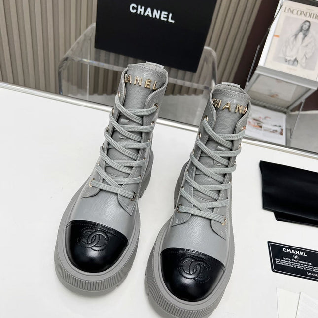 SHORT BOOTS IN SLATE GREY MIX BLACK COWHIDE