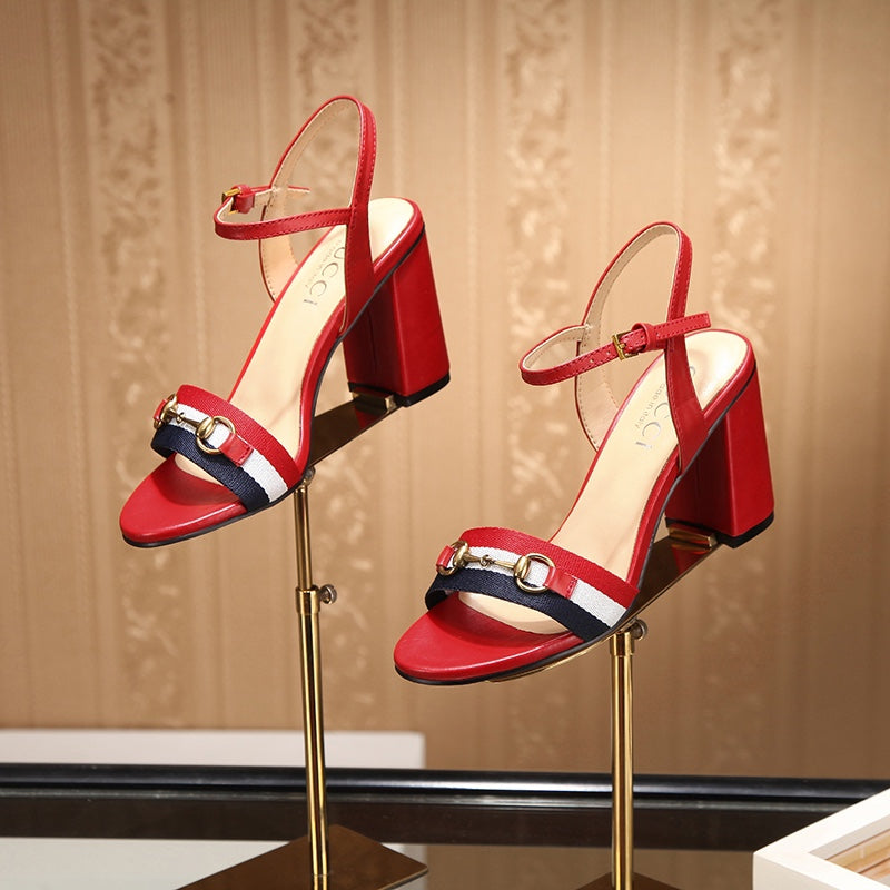 GG HIGH HEELS SANDAL 80 IN RED CALFSKIN MIX FABRIC