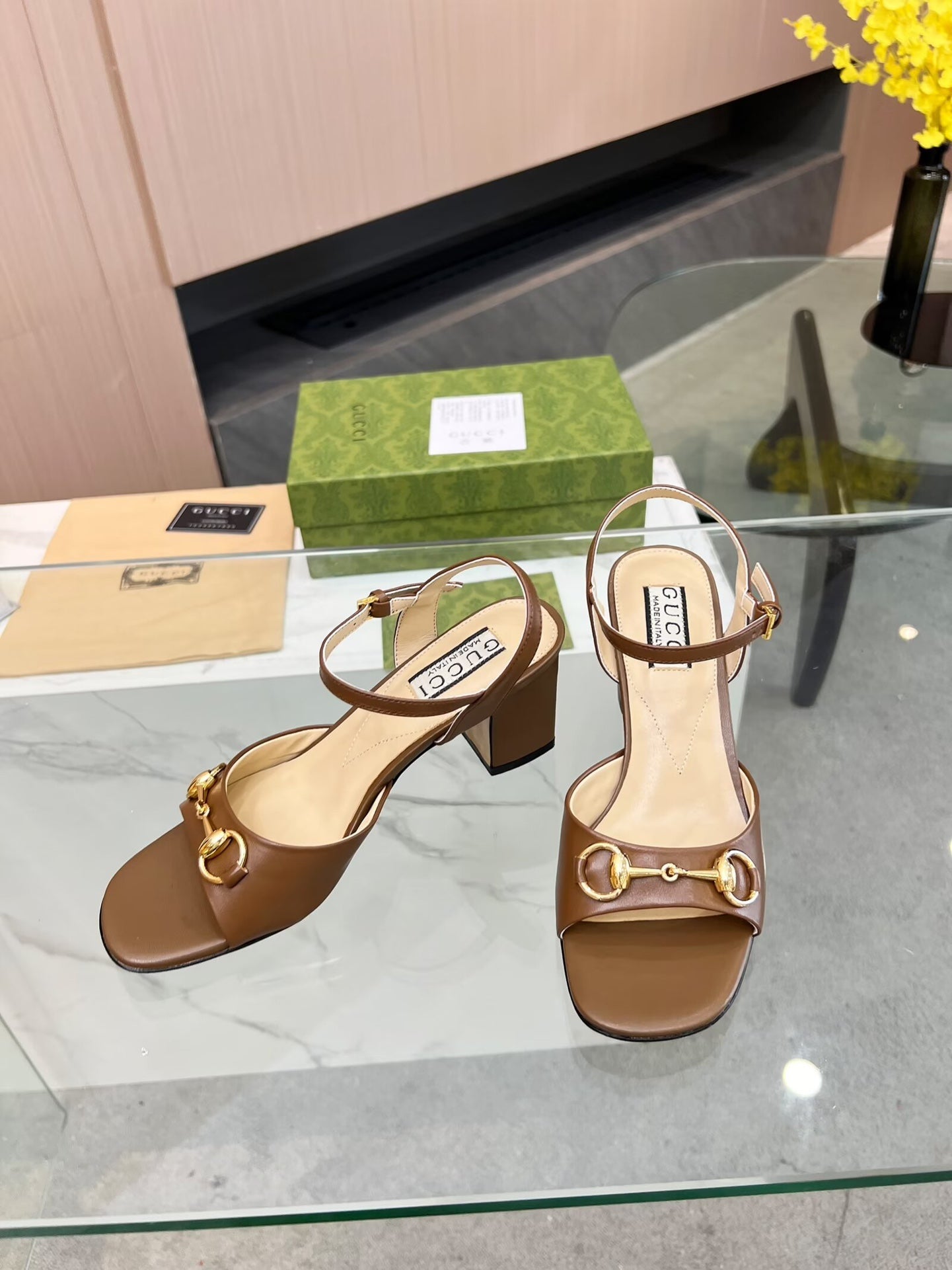 GG HIGH HEELS SANDALS 60 IN BROWN LAMBSKIN