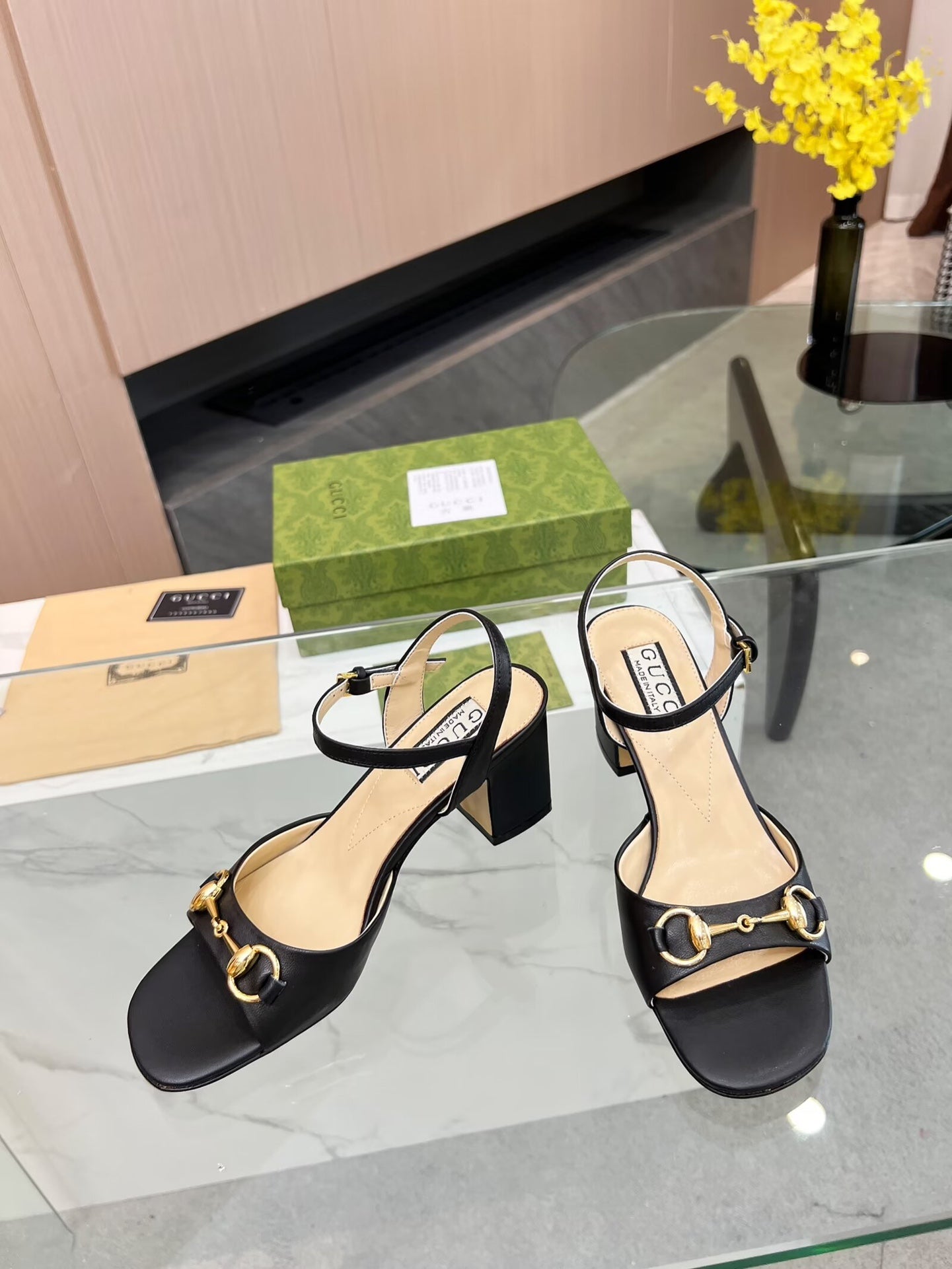 GG HIGH HEELS SANDALS 60 IN BLACK LAMBSKIN