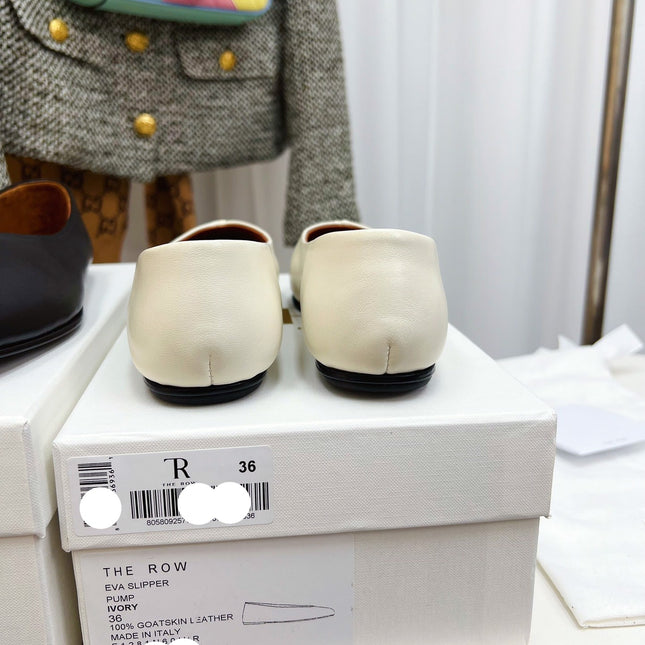 THE ROW 26S SQUARE TOE BALLET FLATS IN IVORY WHITE CALFSKIN