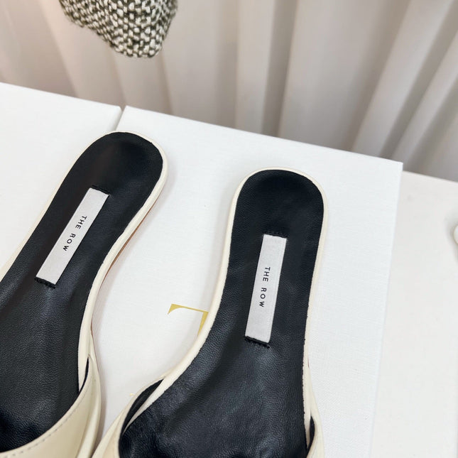 THE ROW 26S PIXEL APPLIQUE MULES IN IVORY WHITE CALFSKIN