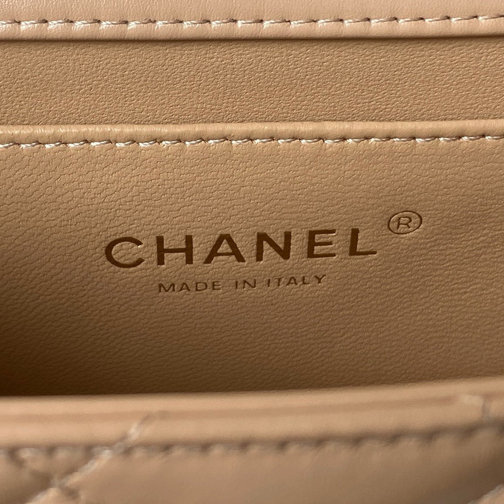 CC MINI 19 FLAP BAG IN DARK BEIGE CALFSKIN GOLD HARDWARE
