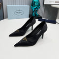 PRADA 26S POINTED TOE PUMPS STILETTO HEEL 80MM IN BLACK SATIN
