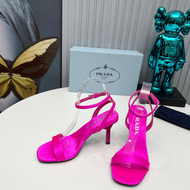 PRADA 26S ANKLE STRAP SANDALS STILETTO HEEL 80MM IN FUCHSIA PINK SATIN