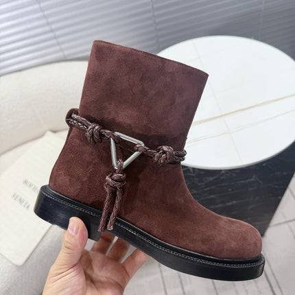 BOTTEGA VENETA 26S ANKLE BOOTS IN BROWN SUEDE WITH ROPE DETAIL