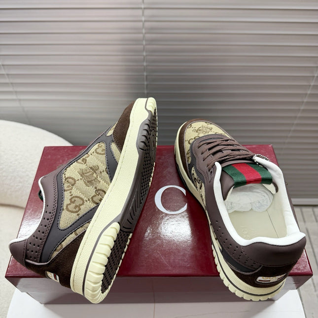 GUCCI 26S MAC80 SNEAKER IN BEIGE CANVAS AND DARK BROWN LEATHER