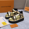 LV 26S CHAMELEON PLATFORM SANDALS 60MM IN GOLD CALFSKIN AND EVA