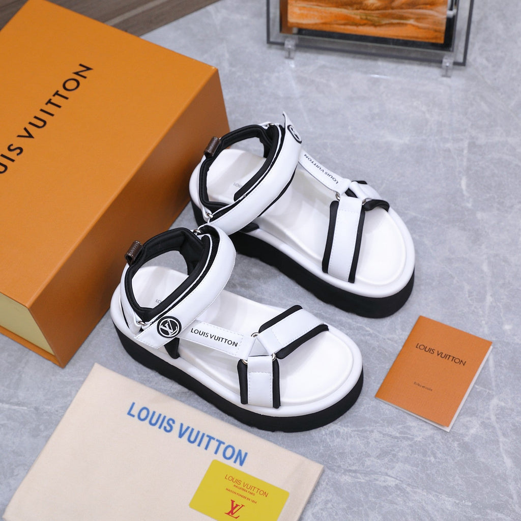 LV 26S CHAMELEON PLATFORM SANDALS 60MM IN WHITE CALFSKIN AND EVA