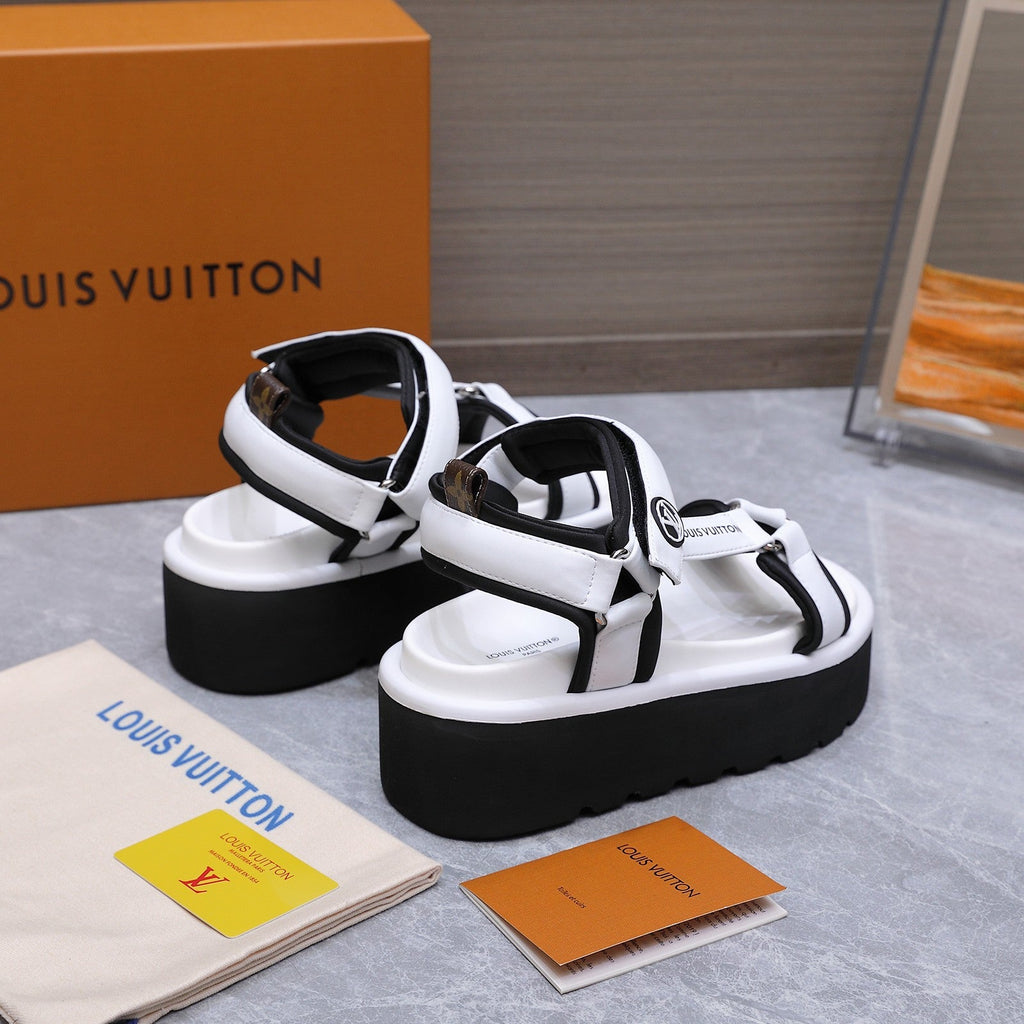 LV 26S CHAMELEON PLATFORM SANDALS 60MM IN WHITE CALFSKIN AND EVA