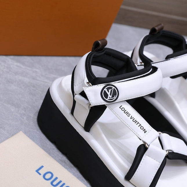 LV 26S CHAMELEON PLATFORM SANDALS 60MM IN WHITE CALFSKIN AND EVA