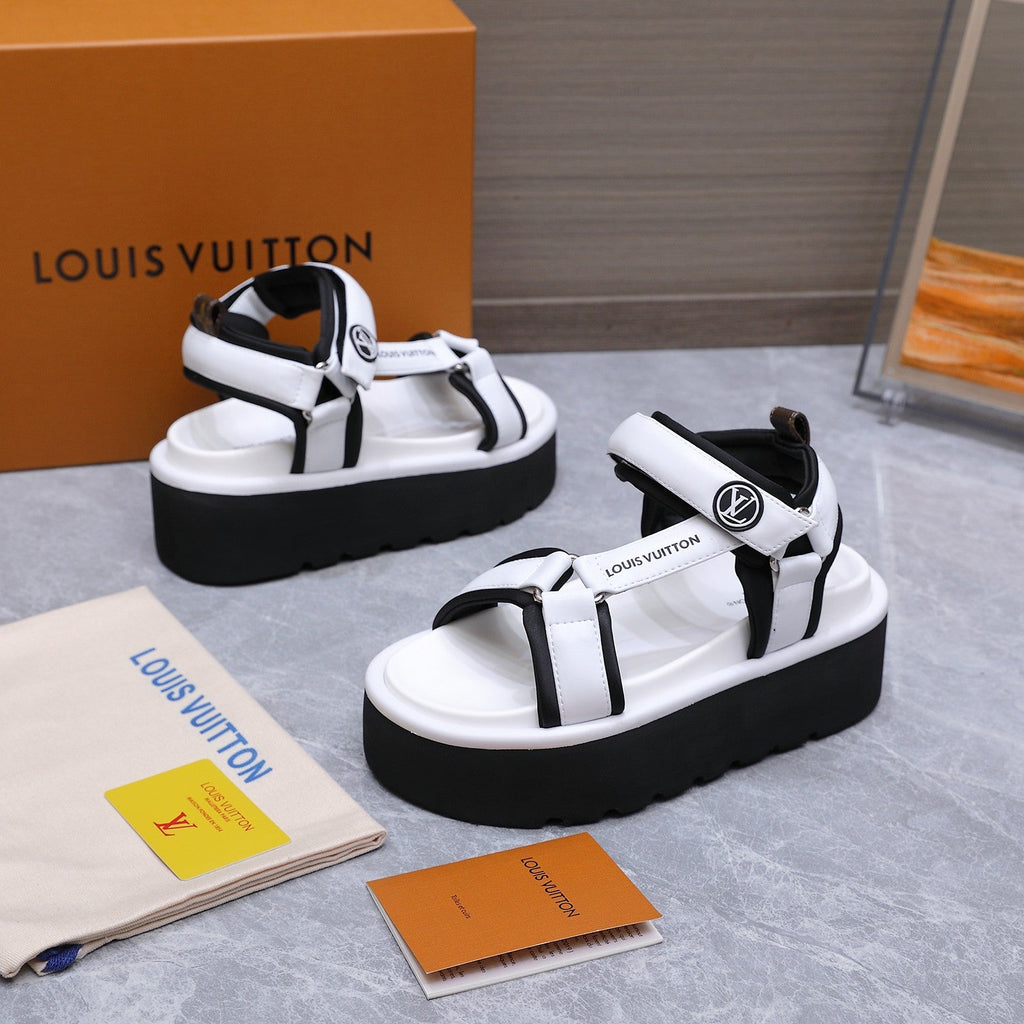 LV 26S CHAMELEON PLATFORM SANDALS 60MM IN WHITE CALFSKIN AND EVA