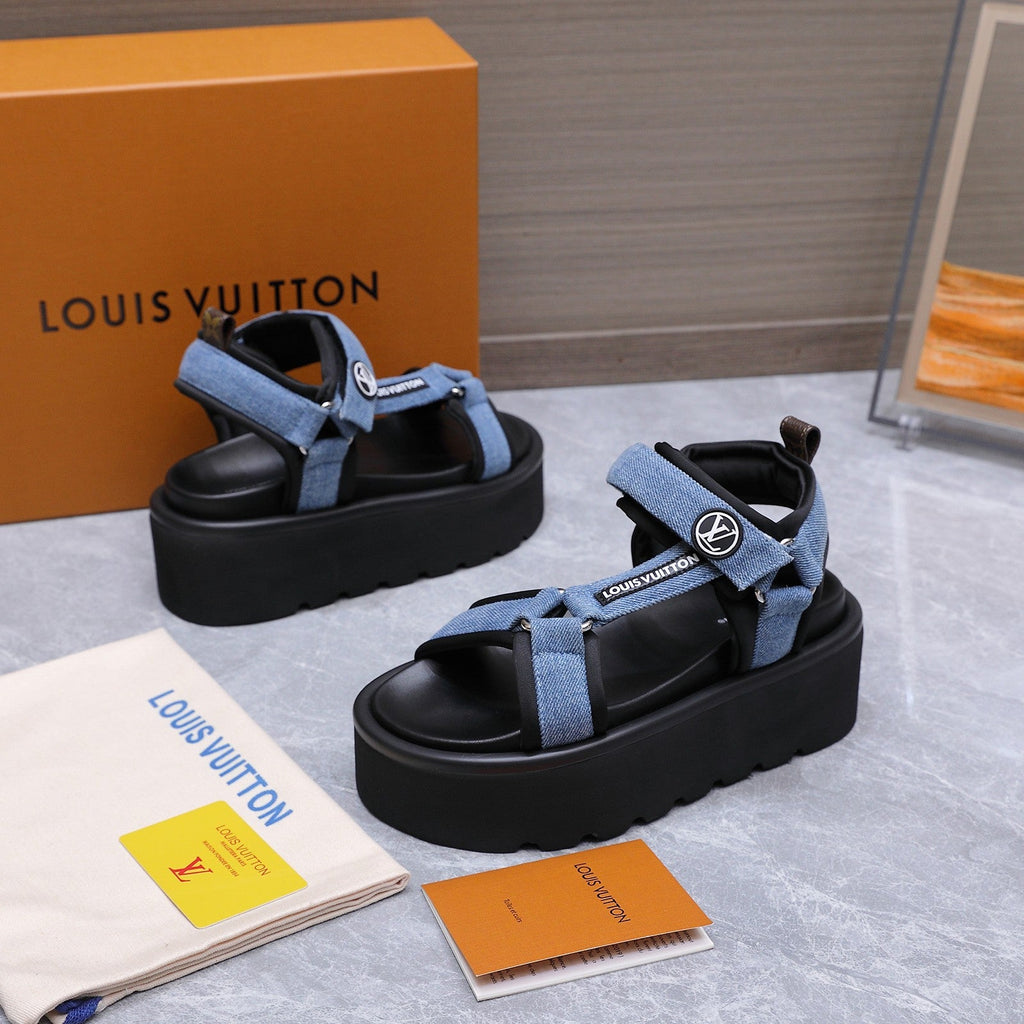 LV 26S CHAMELEON PLATFORM SANDALS 60MM IN BLUE DENIM AND EVA