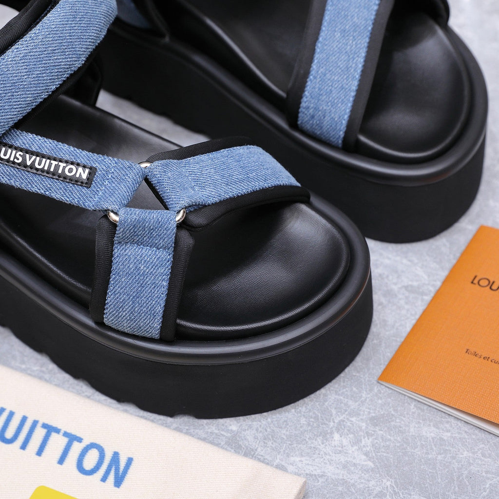 LV 26S CHAMELEON PLATFORM SANDALS 60MM IN BLUE DENIM AND EVA