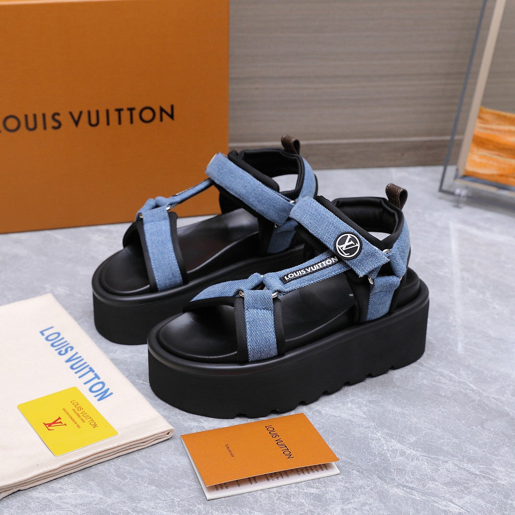 LV 26S CHAMELEON PLATFORM SANDALS 60MM IN BLUE DENIM AND EVA