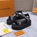 LV 26S CHAMELEON PLATFORM SANDALS 60MM IN BLACK MULTICOLOR MONOGRAM CALFSKIN AND EVA