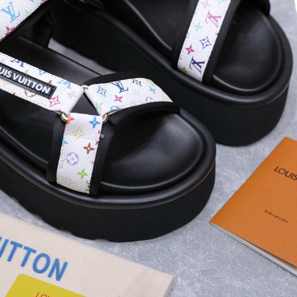 LV 26S CHAMELEON PLATFORM SANDALS 60MM IN WHITE MONOGRAM CALFSKIN AND EVA