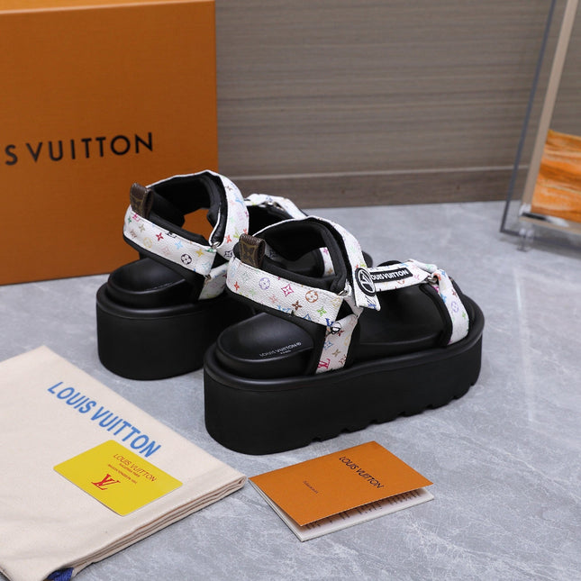 LV 26S CHAMELEON PLATFORM SANDALS 60MM IN WHITE MONOGRAM CALFSKIN AND EVA