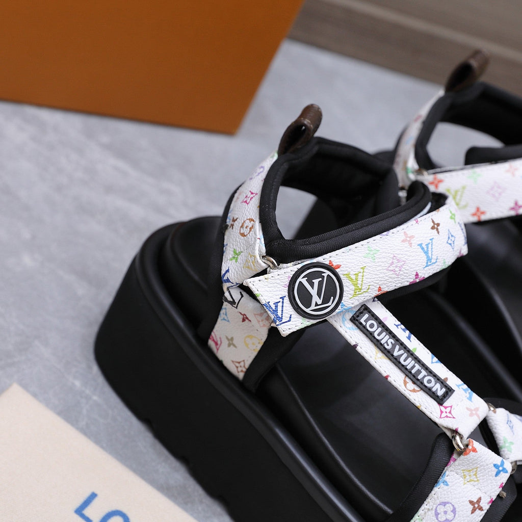 LV 26S CHAMELEON PLATFORM SANDALS 60MM IN WHITE MONOGRAM CALFSKIN AND EVA