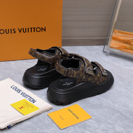 LV 26S CHAMELEON SANDALS 60MM IN DARK BROWN MONOGRAM COATED CALFSKIN AND EVA