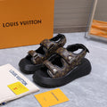 LV 26S CHAMELEON SANDALS 60MM IN DARK BROWN MONOGRAM COATED CALFSKIN AND EVA